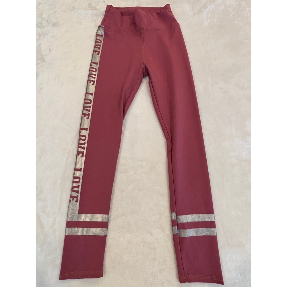 Love Graphic High Waisted Athletic Leggings Mauve Silver Stripe Medium